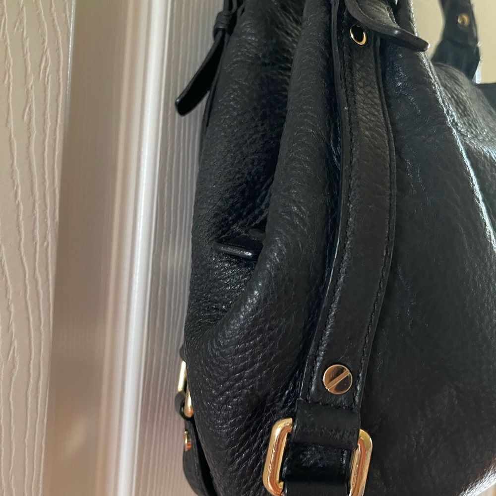 Michael Kors Black Pebble Leather Satchel with gold tone hardwares and accents. - Picture 5 of 16